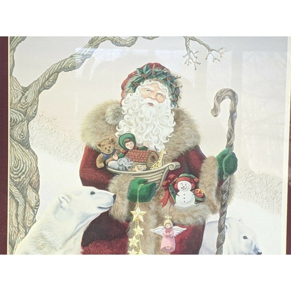 Santa Claus Polar Bears Print Framed Matted Glass Margaret Cobane 18 x 2… - Picture 4 of 6